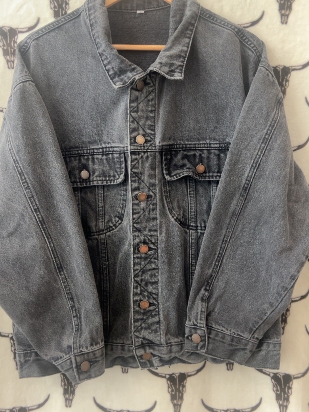 SHEIN Oversized Washed Black Gray Distressed Denim Trucker Jacket Small